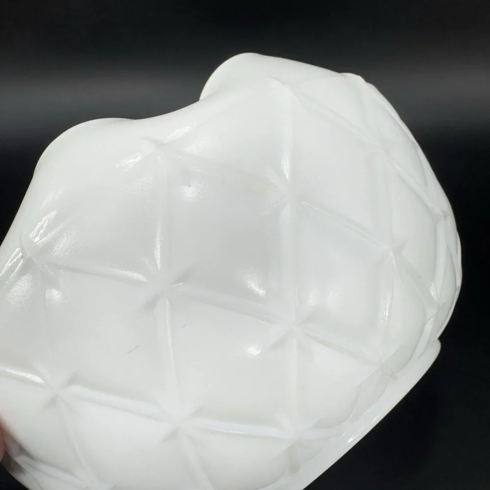 1970S Indiana Glass Milk Glass‎ Quilted Duette Crimped Edges White Dish Bowl VTG